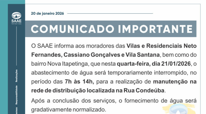 ITAPETINGA : AVISO DO SAAE